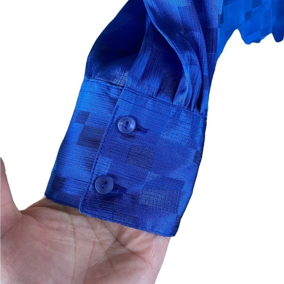 Vintage 80s 90s royal blue mock neck secretary blouse  top Dressy professional - Picture 3 of 6